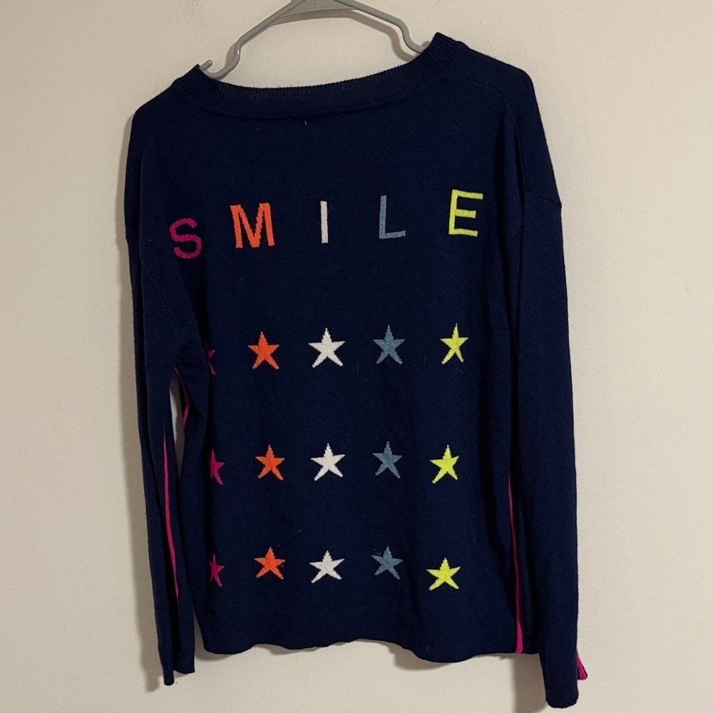 Vilagallo navy smile Star v neck wool viscose blend sweater size M Anthropologie